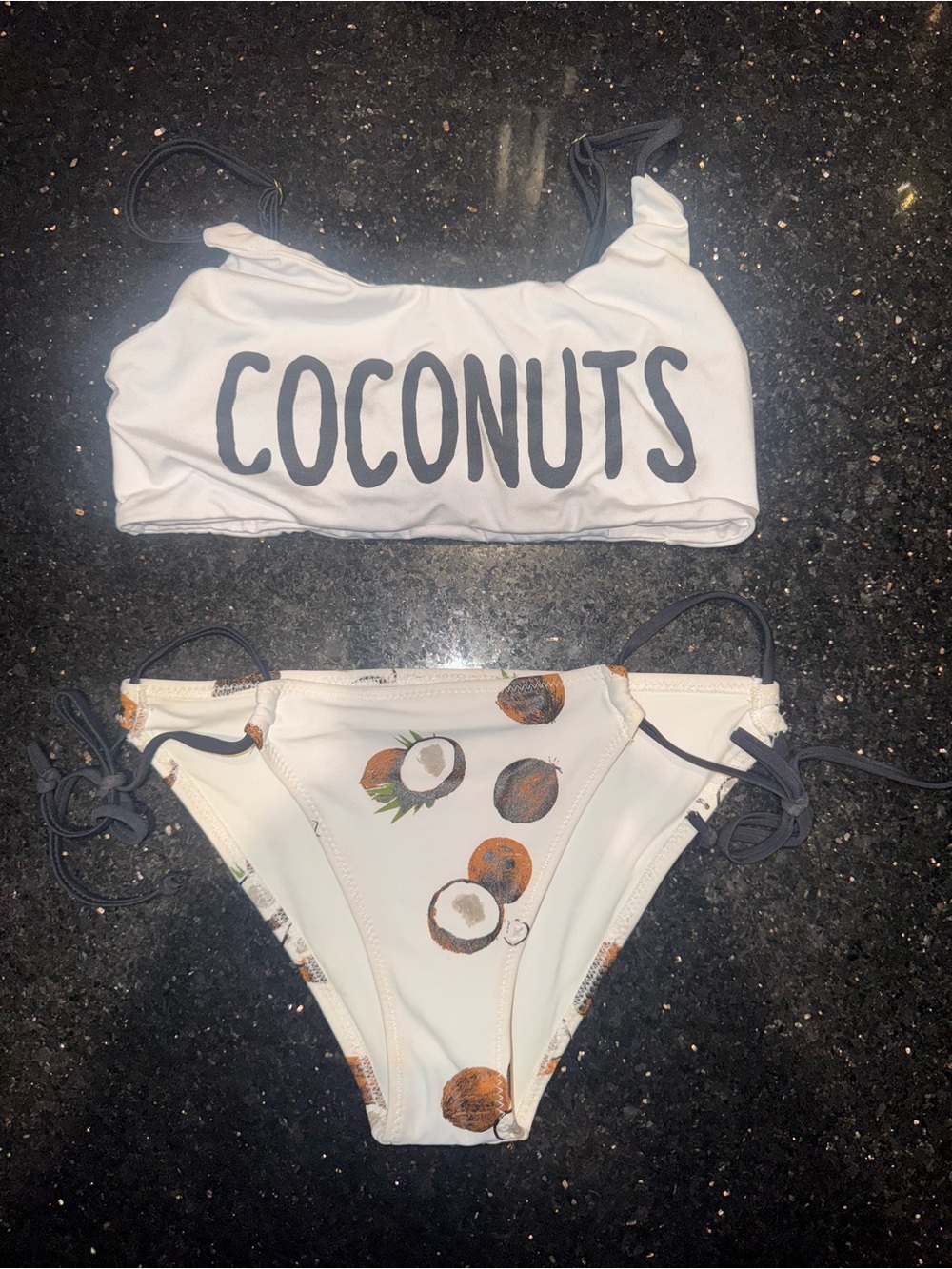 🥥🌴 Chaser White Bikini Set with Coconut Print and Black Straps